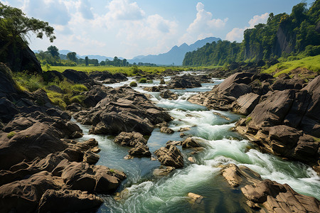 岩石流水小溪流水美景背景