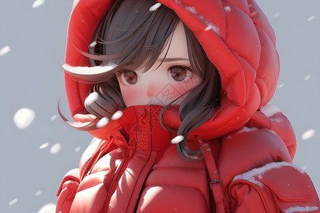 雪中的红衣少女背景图片