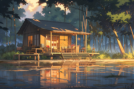 水上的小屋背景图片