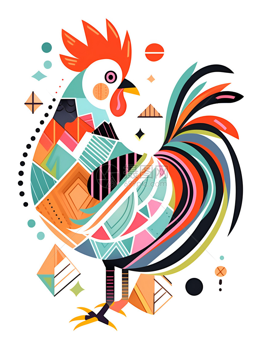 五彩斑斓的鸡形象插图图片