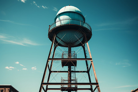 金属鸟结构湛蓝天空下的水塔背景