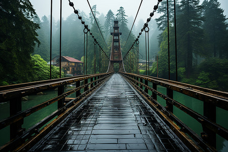 河流上的危险吊桥背景图片