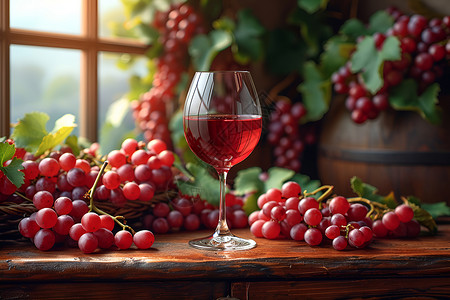酒杯与葡萄花与红酒素材高清图片