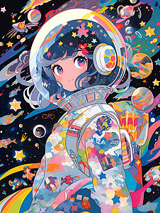 宇宙穿梭女孩宇航员穿梭星际间插画