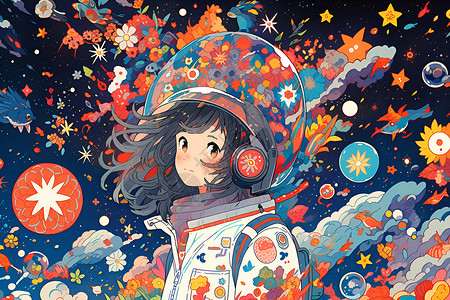 宇航女孩的插画背景图片