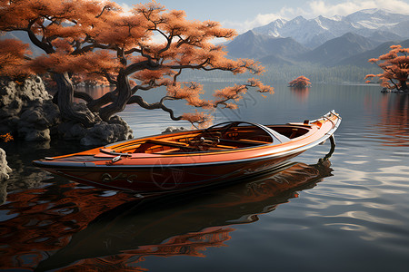 湖泊中的船只背景图片