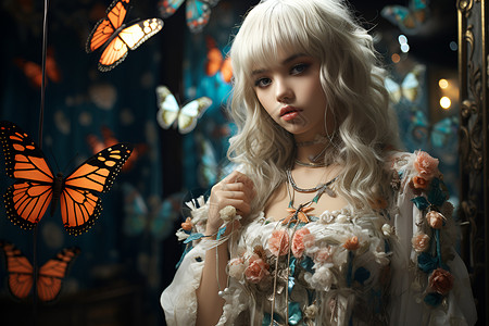 梦幻唯美的蝴蝶少女背景图片