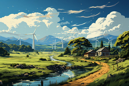 可再生能源的风力涡轮机背景图片