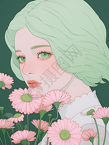 梦幻少女与花束背景图片