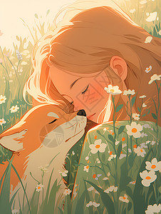 美少女与狐狸背景图片