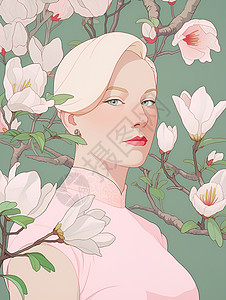 樱花中的时髦女性背景图片