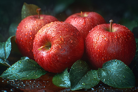 水珠镶嵌的苹果高清图片