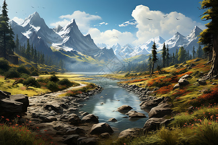 幽静的湖泊风景背景图片