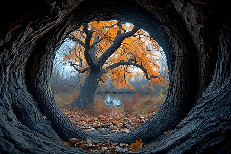 户外的树洞和树木背景图片