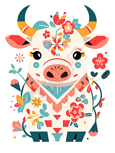 梦幻中的花朵牛绘画背景图片