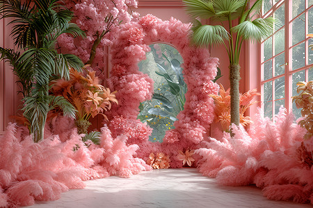 室内粉色的卧室装饰背景图片