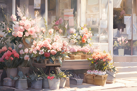 花店中的玫瑰花高清图片