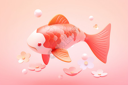 可爱粉彩鲤鱼插画