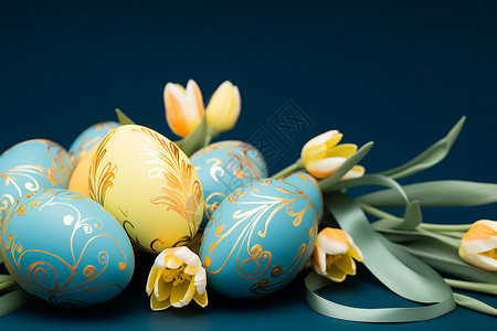 漂亮的彩蛋和花卉背景图片