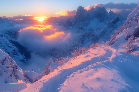 阳光下的雪山背景图片