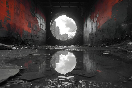 隧道里的水坑背景图片