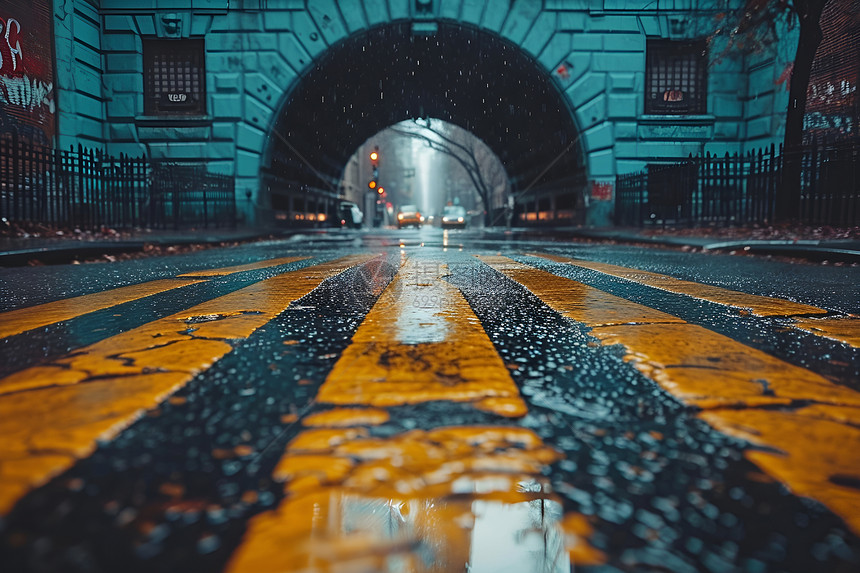 隧道中的雨景图片