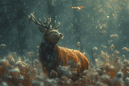 雨中的麋鹿背景图片