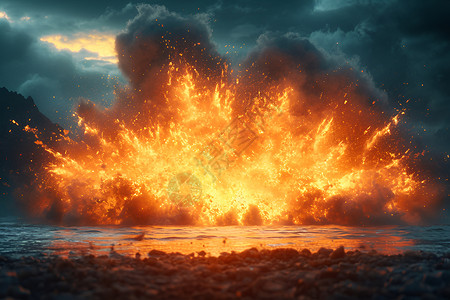 爆炸烟火海岸爆炸的烟火背景设计图片
