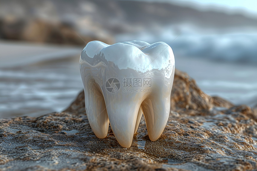 海边岩石上的牙齿模型图片