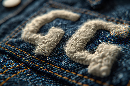 淡雅蓝刺绣夏装蓝牛仔裤上刺着的字母背景