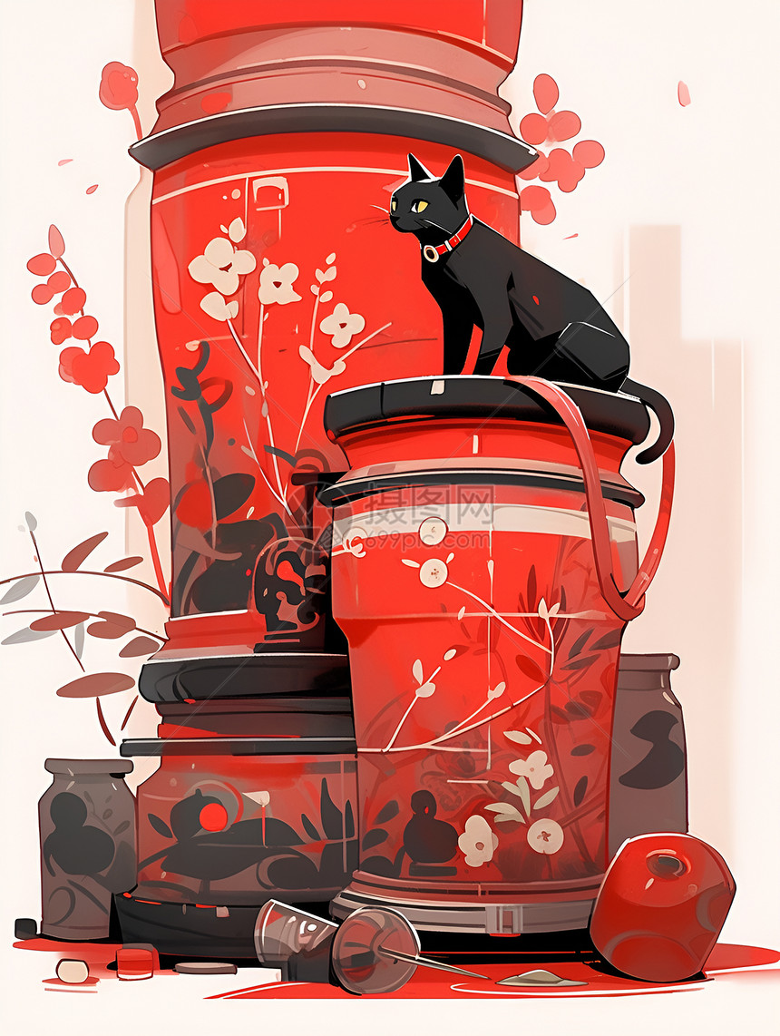 黑猫与花瓶图片
