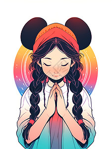 基督徒祷告卡通风格的祷告少女插画