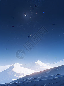 山顶的雪月下雪山插画