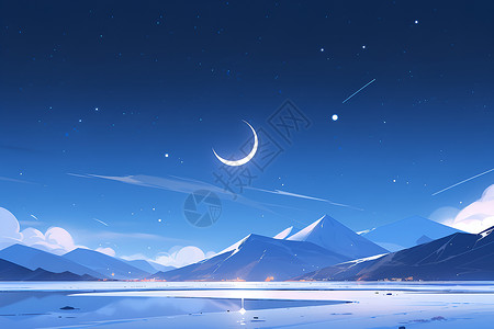 湖畔星辰的山巅背景图片