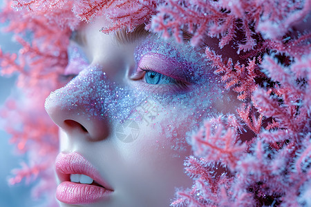 雪花粉粉色雪花中的幻觉背景
