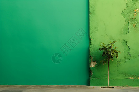 青墙绿树背景图片