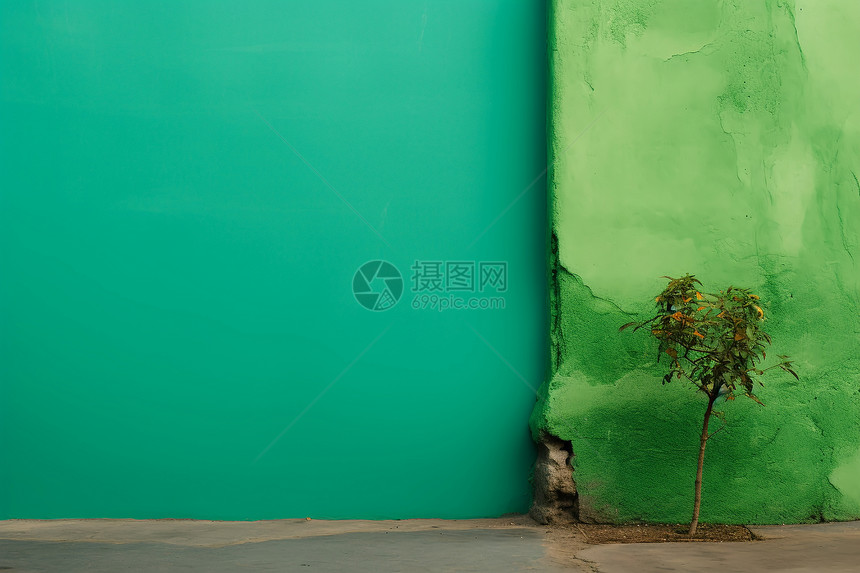 绿墙旁的植物图片