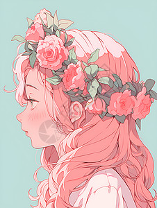 玫瑰花冠茶戴着花冠的少女插画