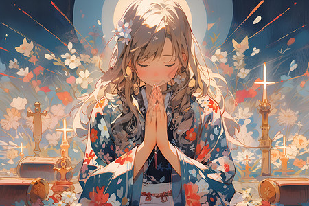 静心祷告的少女背景图片