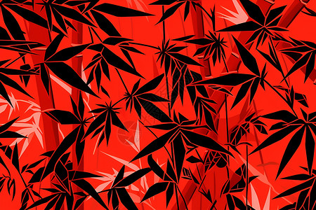 红色背景下的竹叶背景图片