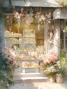 可爱街角的花店背景图片