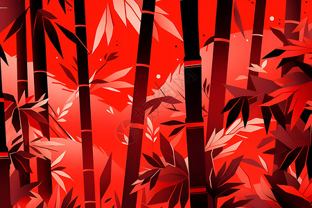 红色画卷竹林里的绚丽画卷插画