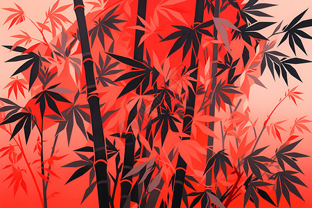 红色背景的竹林背景图片