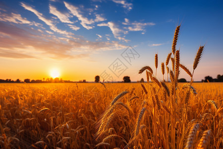 金色的麦浪夕阳下的金色麦浪背景