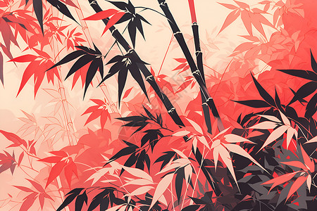 设计的红叶竹林插图背景图片