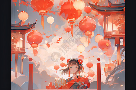 欢乐新年的中国小女孩背景图片