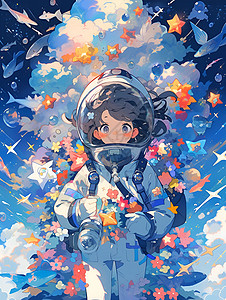 绘画的女孩宇航员背景图片