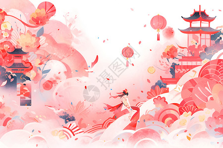 新年华彩花与云背景图片