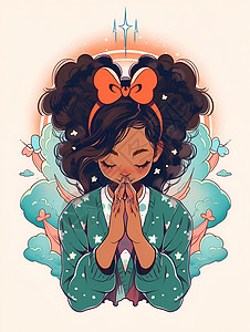 女孩祈祷可爱的祈祷女孩插画