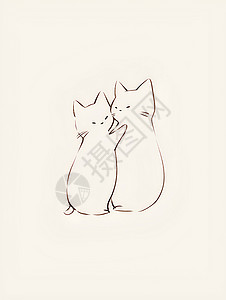 双猫线描的简约之美背景图片